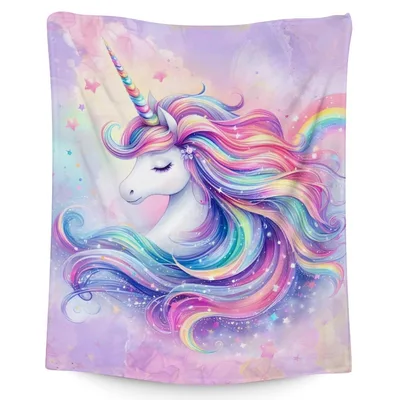 Rainbow Unicorn Mane Portrait Blanket: Dreamy Watercolor Art