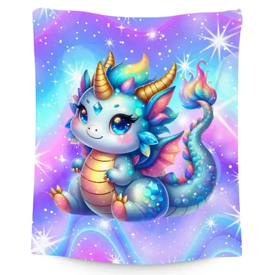 Baby Dragon with Rainbow Blanket: Cute Sparkling Dragon Design