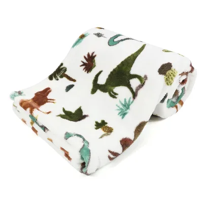 Dinosaur Pattern Print Blanket: Prehistoric Animals and Plants