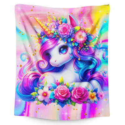 Rainbow Unicorn Flowers Blanket