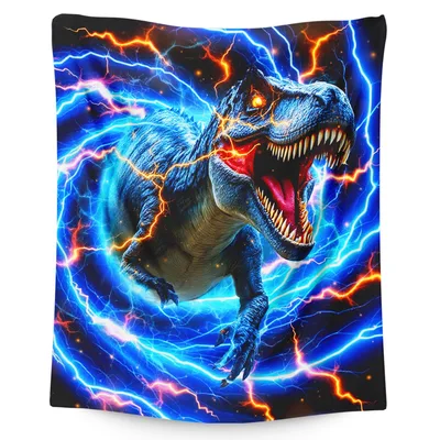 T-Rex in Lightning Blanket: Electric Dinosaur Throw for Kids and Teens