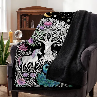Unicorn Tree Coloring Design Blanket for Creative Relaxation