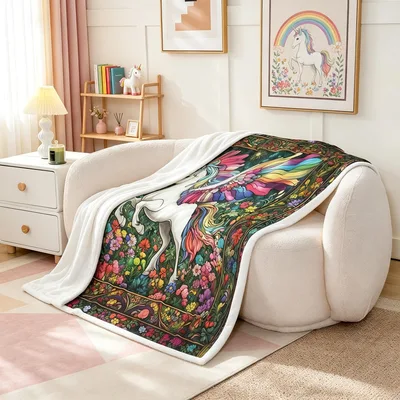 Unicorn Wing Watercolor Pattern Blanket for Fantasy Lovers