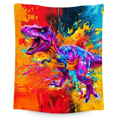 Colorful Dinosaur Painting Blanket: Vibrant T-Rex Art for Enthusiasts
