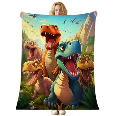 Dinosaur Family Cartoon Blanket: A Roaring Prehistoric Group