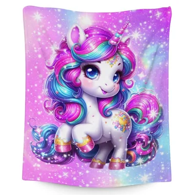 Cute Pink Unicorn Galaxy Blanket: Sparkling Rainbow Mane Design