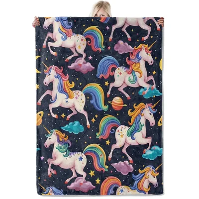 Rainbow Unicorns Night Sky Blanket: Magical Fantasy Throw for Dreamers