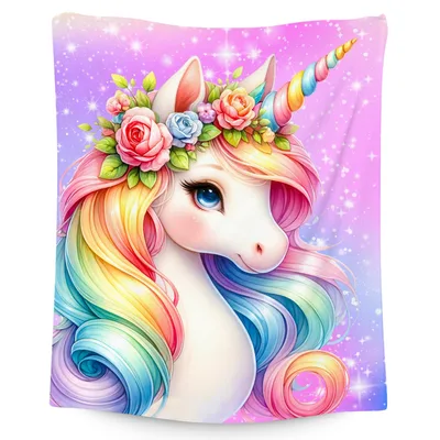 Rainbow Unicorn with Flowers Blanket: A Magical Floral Design