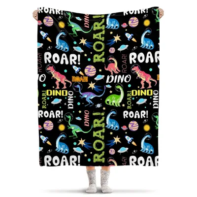 Roar Dino Pattern Blanket featuring space-traveling dinosaurs