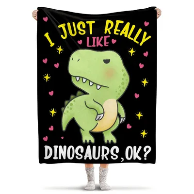 I Just Really Like Dinosaurs Blanket with Cute Green T-Rex