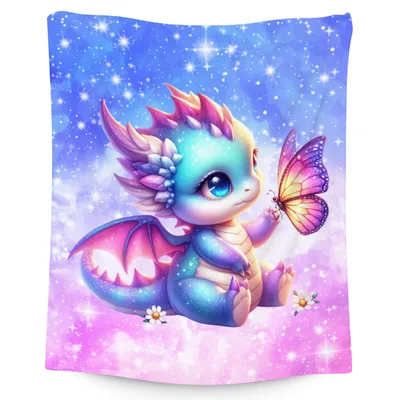 Baby Dragon with Butterfly Blanket: Sparkling Fantasy Art for Kids