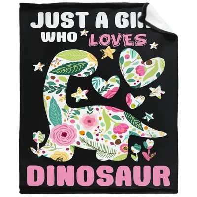 Just a Girl Blanket: Floral Dinosaur Silhouette Design