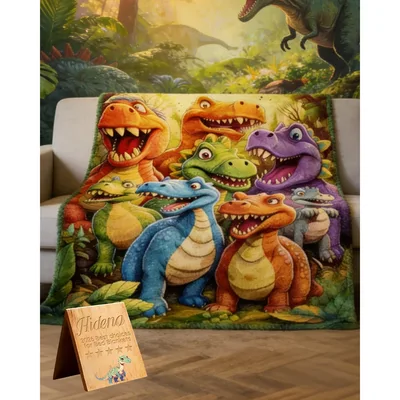 Cute Smiling Dinosaurs Group Blanket
