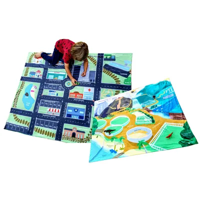 Dinosaur and Vehicle City Blanket for Playful Learning and Adventure