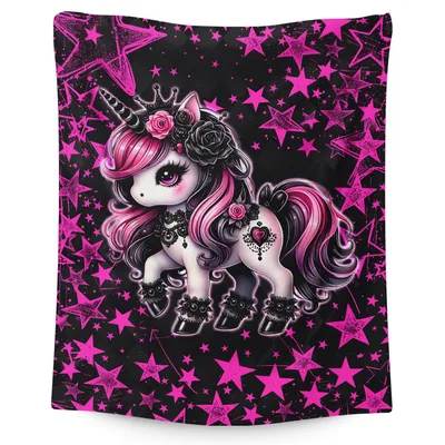 Pink Unicorn Stars Pattern Blanket featuring a gothic pony