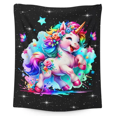 Rainbow Unicorn with Flowers Blanket No. 2