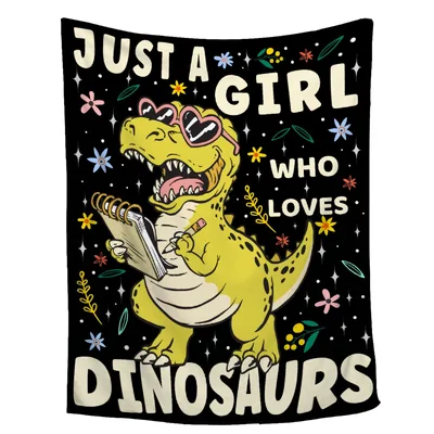 Just a Girl Blanket: T-Rex with Heart Sunglasses and Sketchbook