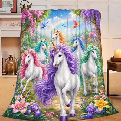 Unicorns in Enchanted Forest Blanket No. 2