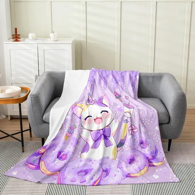 Unicorn Cat with Donuts Blanket: Sweet Kitten and Purple Treats Design