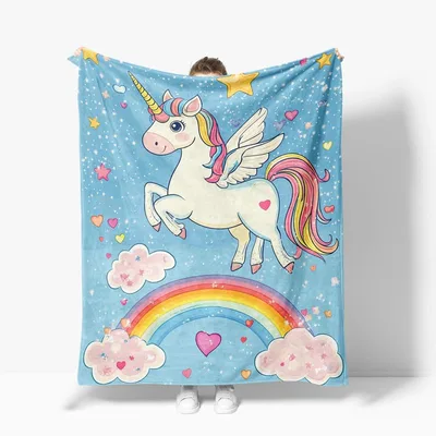 Unicorn Rainbow Clouds Dreams Blanket: A Magical Winged Horse Design