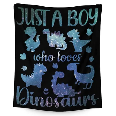 Just a Boy Who Loves Dinosaurs Blanket with Galaxy Print