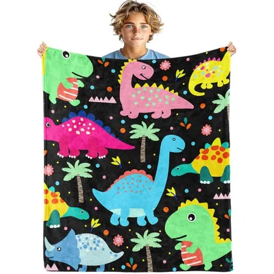 Colorful Dinosaurs on Black Blanket featuring cute cartoon dinosaurs