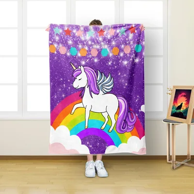 Unicorn on Rainbow Cloud Blanket: Magical Pegasus Design for Kids
