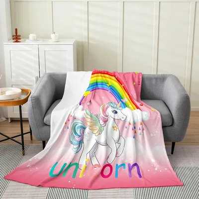 Pink Unicorn Rainbow Blanket: A Magical Winged Horse Design