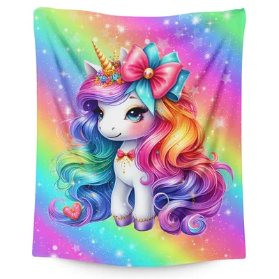Rainbow Unicorn with Bow Blanket No. 2