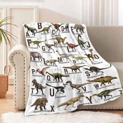 Dinosaur Alphabet Chart Blanket features realistic species