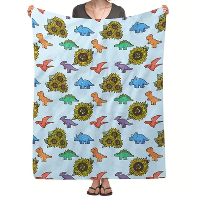 Dinosaurs and Sunflowers Pattern Blanket for Dinosaur Lovers