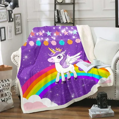 Unicorn Rainbow Galaxy Blanket No. 2: Winged Pony with Crown