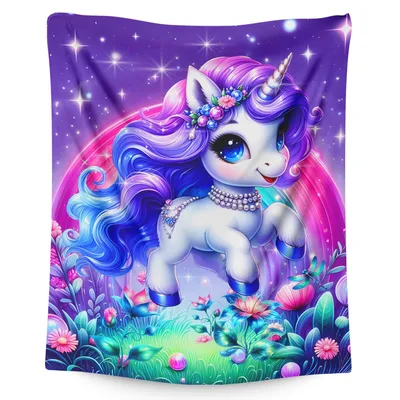 Cute Unicorn with Flowers Blanket: A Magical Rainbow Design for Kids