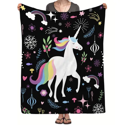 Rainbow Unicorn Dream Pattern Blanket featuring a white horse