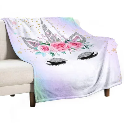 Sleepy Unicorn with Flowers Blanket: Dreamy Floral Design
