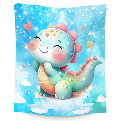 Cute Baby Dinosaur Blanket: Soft Clouds and Sparkling Hearts