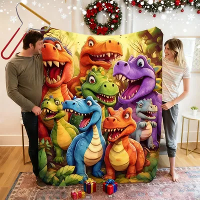 Smiling Dinosaur Family Group Blanket for Cozy Dino Lovers