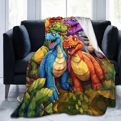 Smiling Dinosaurs Group Gathering Blanket: A Colorful Prehistoric Crew