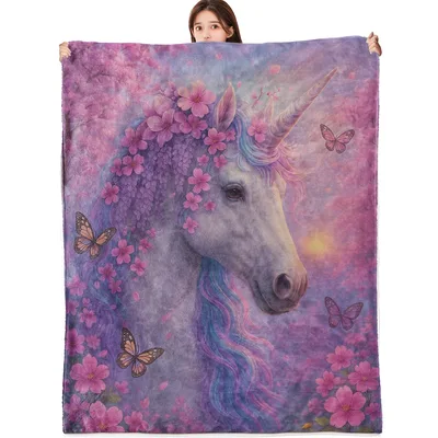 Unicorn with Butterfly Blossoms Blanket: A Whimsical Floral Design