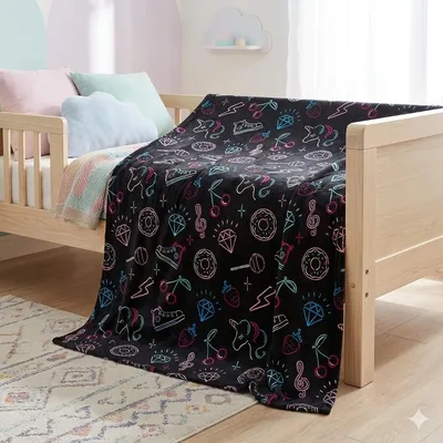 Neon Pop Art Unicorn Blanket: Retro 80s Donut and Diamond Pattern