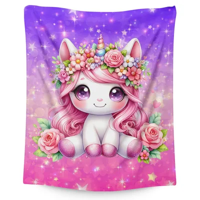 Cute Unicorn with Flowers Blanket No. 2