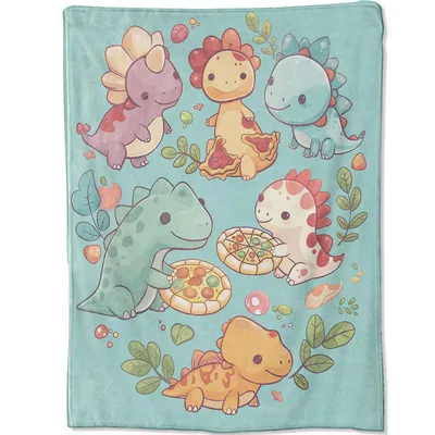 Cute Dinos Eating Pizza Blanket: Adorable Prehistoric Pizzas