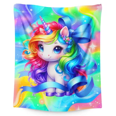 Rainbow Unicorn with Bow Blanket: A Magical Fleece Throw for Kids