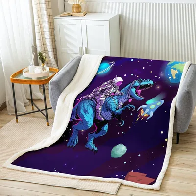 Astronaut Riding Dinosaur Blanket: Space T-Rex Adventure