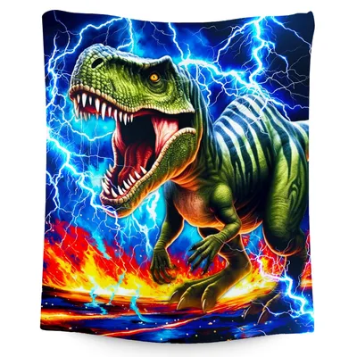 Tyrannosaurus Rex Lightning Storm Blanket for Dinosaur Lovers