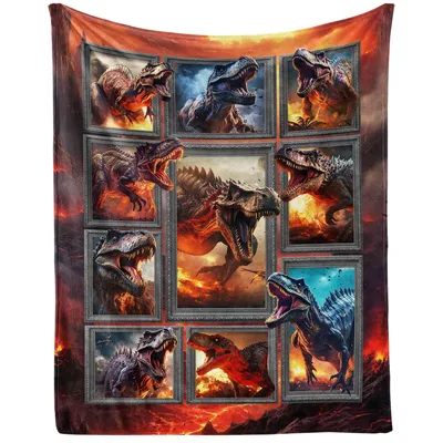T-Rex Dinosaur Collage Blanket: A Gallery of Roaring Predators