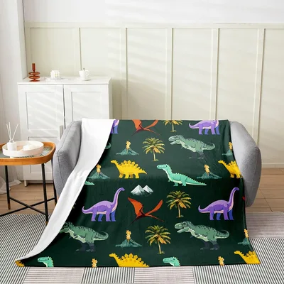 Colorful Dinosaurs Pattern Blanket featuring cartoon T-Rex