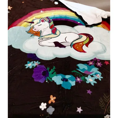 Rainbow Unicorn on Cloud Blanket featuring a sleeping white horse