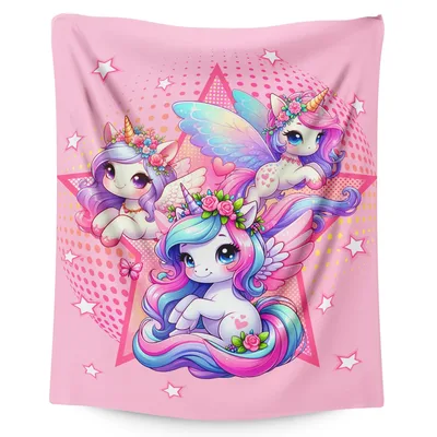 Three Unicorns with Stars Blanket: Pink Winged Pony Design