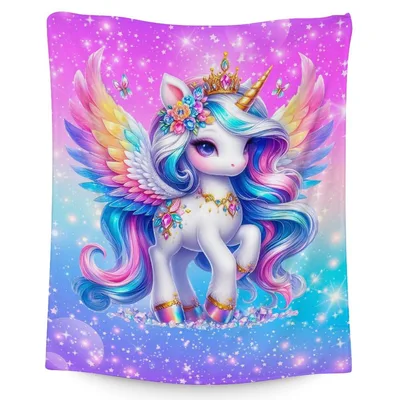 Winged Rainbow Unicorn Blanket: A Magical Pegasus with a Golden Crown